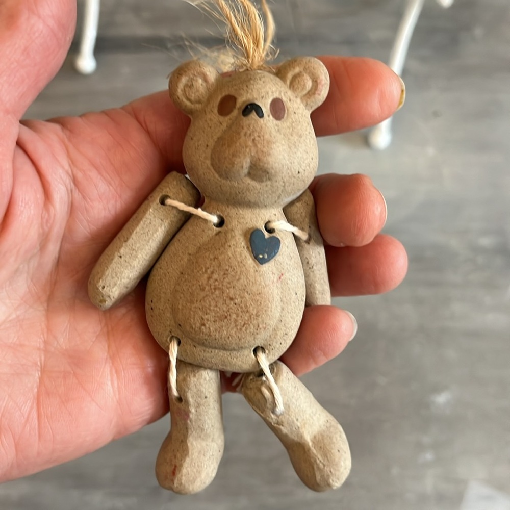 Vintage Teddy Bear Clay Handcrafted Articulated Ornament
